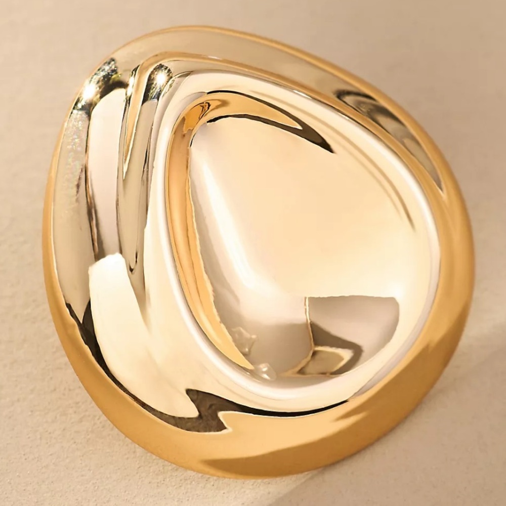 NWT Anthropologie Indented Oval Bean Earrings Elegant Gold-Tone Women's Earrings - Picture 2 of 2